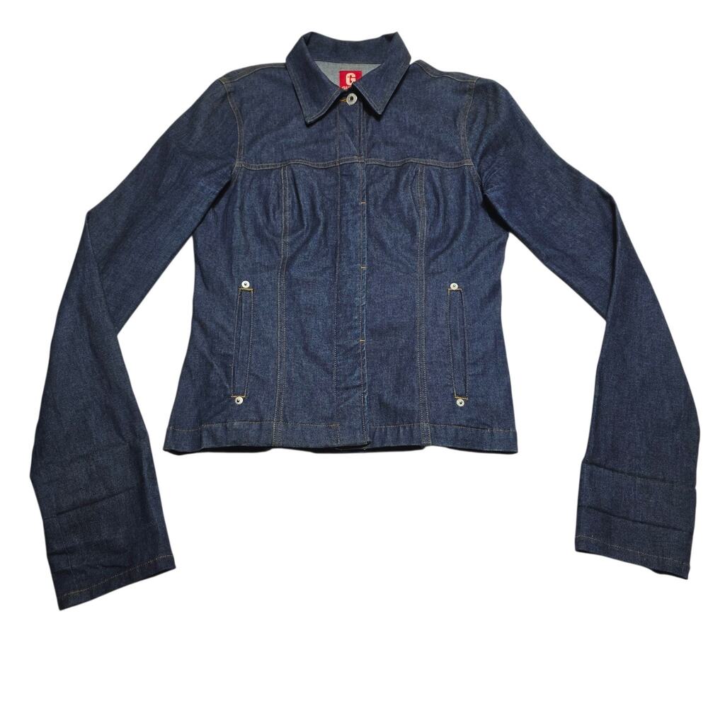 Women's Vintage Guess USA Dark Denim Semi Fitted Jacket Size Medium 90's